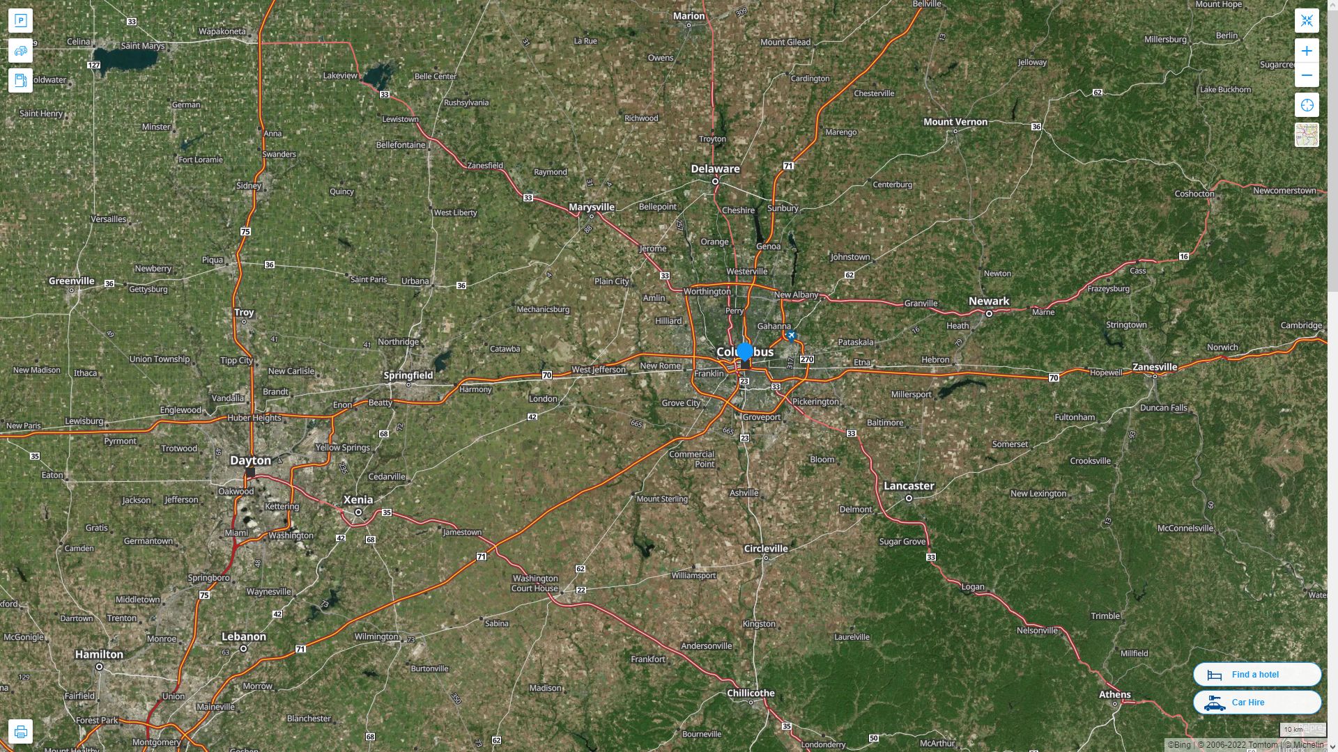 Columbus Ohio Highway and Road Map with Satellite View